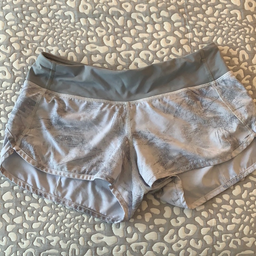 white & grey lululemon speed up shorts